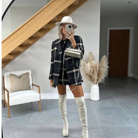 Plaid Blazer Jacket H&M Wool Blend Oversized New - Picture 7 of 12